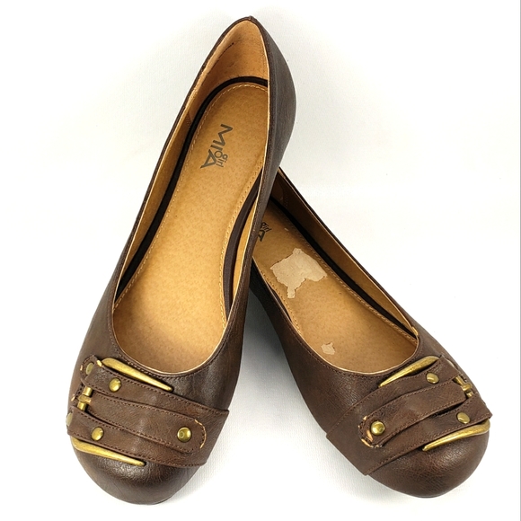 Mia Girl Caleb, Brown Vegan Leather, Slip On, Buckled Flats. Women's Size 8.5M - Picture 11 of 12